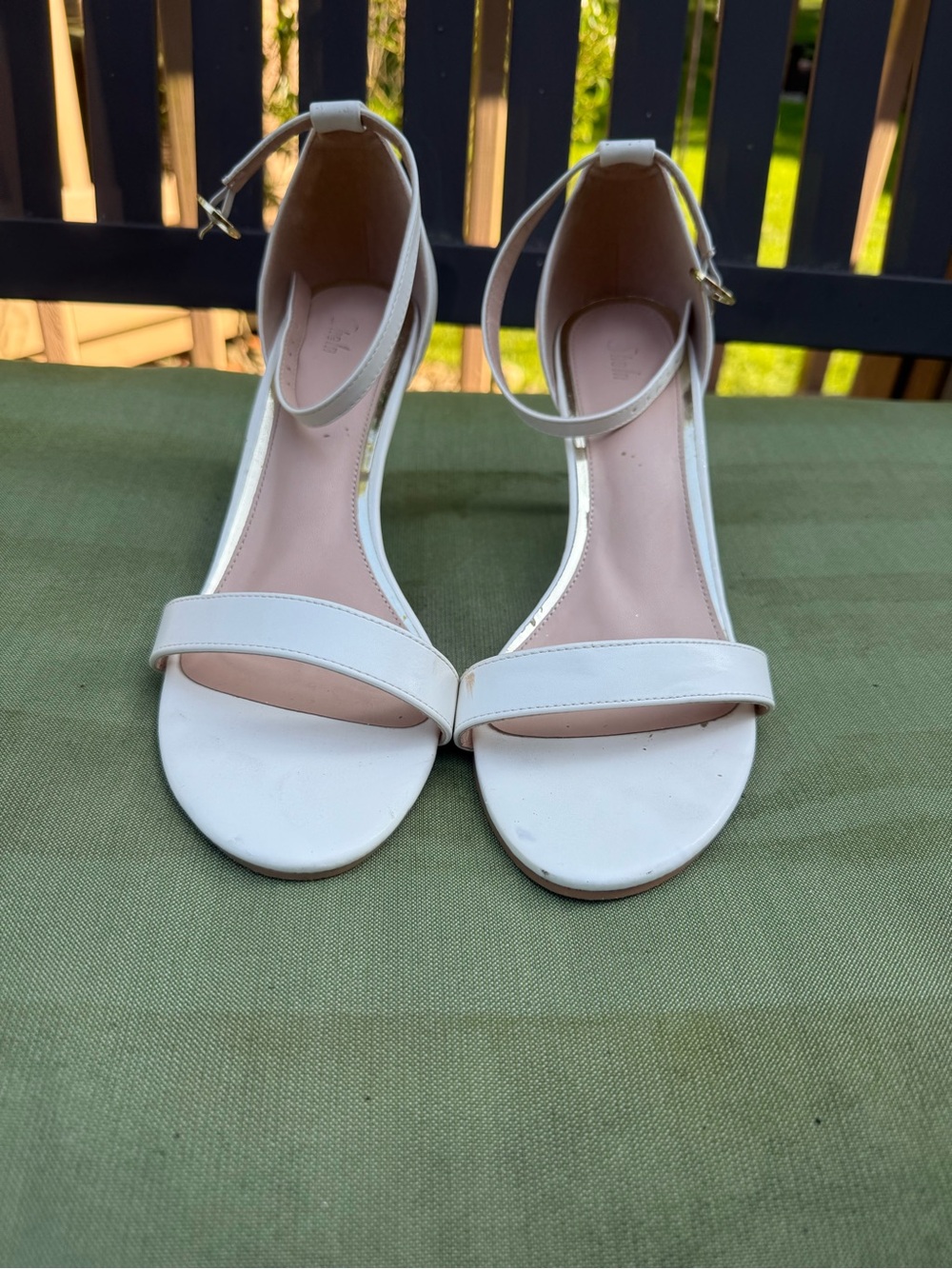 Amazon White Ankle-Strap Heeled Sandals